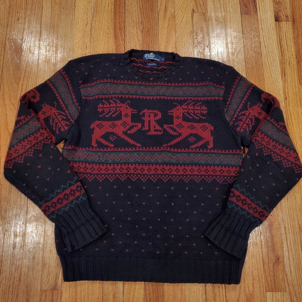 Vintage Polo Ralph Lauren Black and Red Reindeer Sweater